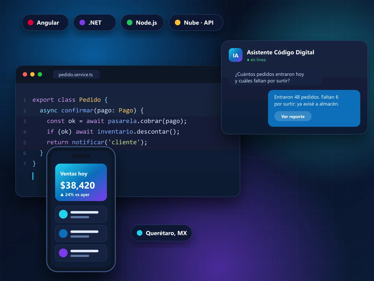 Editor de código, asistente con IA y app móvil desarrollados por Código Digital